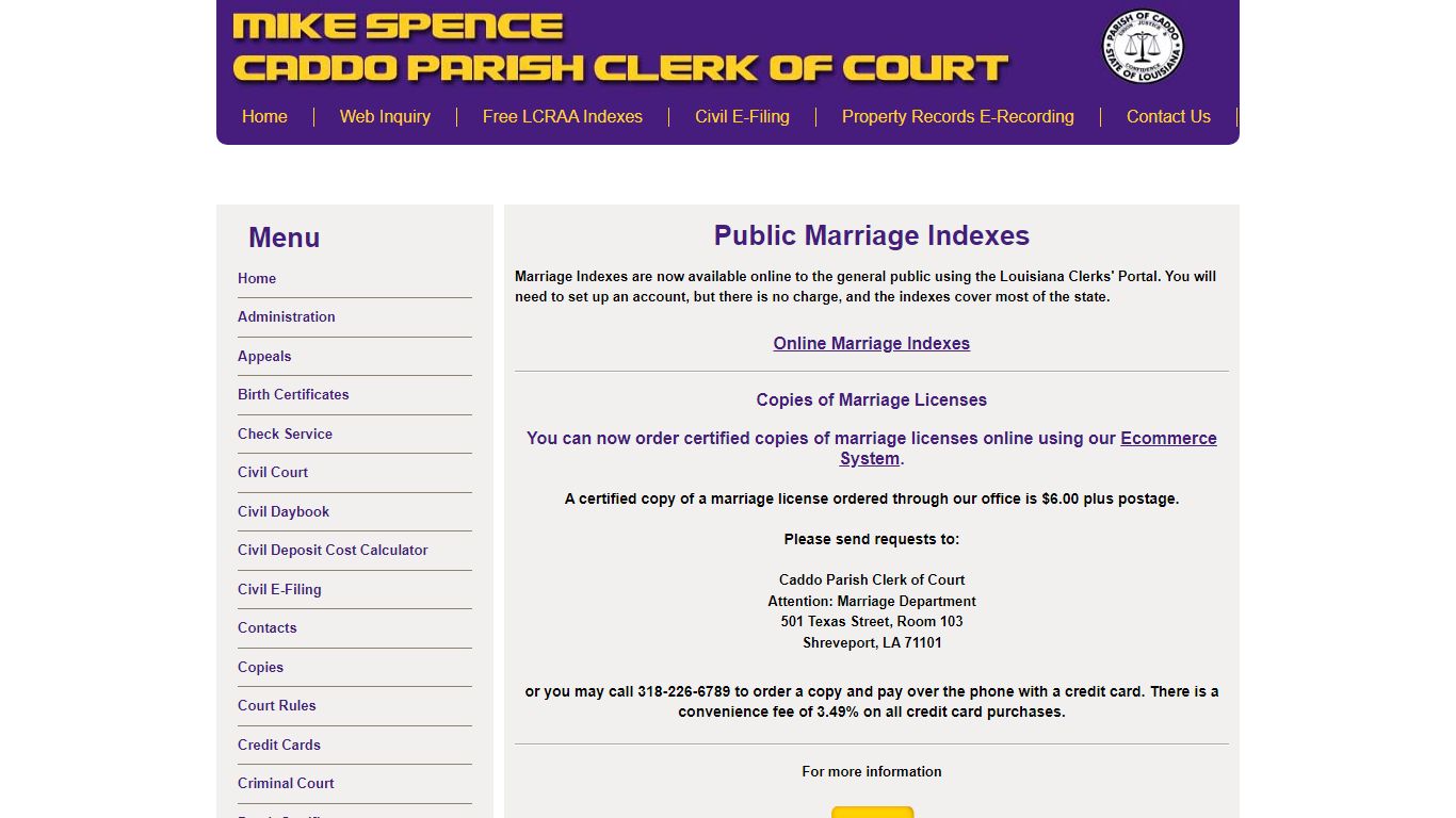 Marriage Indexes - Caddo Parish Clerk of Court